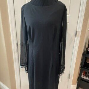 NWT size 16 Connected Apparel black evening dress with sheer long sleeves